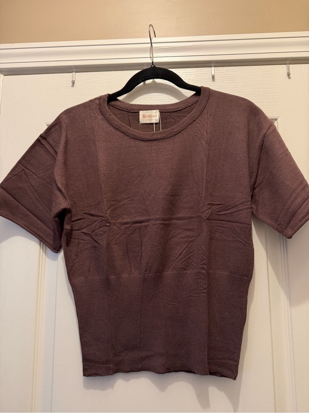 Jenisso Brown Knit Short Sleeve Top Size L NWT